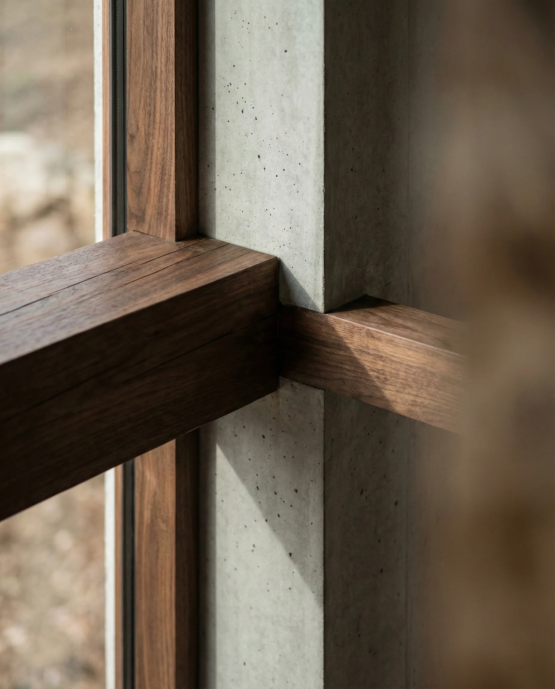 Architectural detail of wood joint or window frame