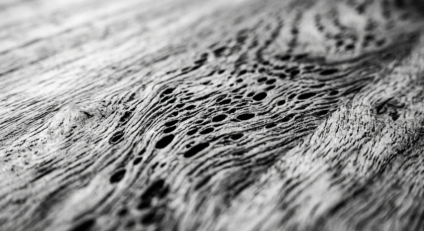 Close up of sustainable Paulownia wood grain with open-pore finish