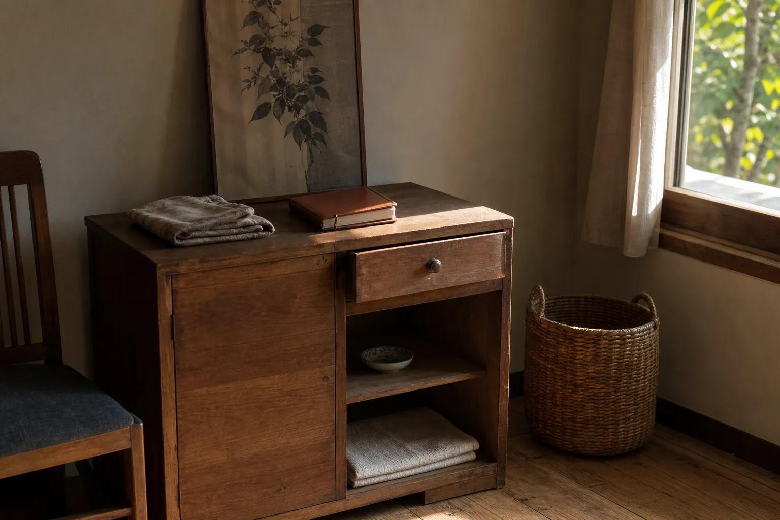 Natural wood, paper, leather, and woven objects placed near window light and indoor moisture risks