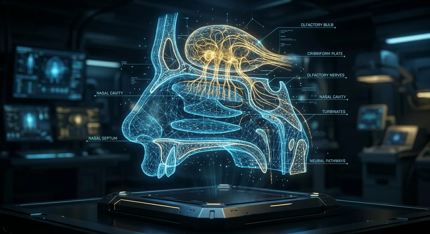 Anatomical wireframe of nasal airflow and olfactory sensory neurons