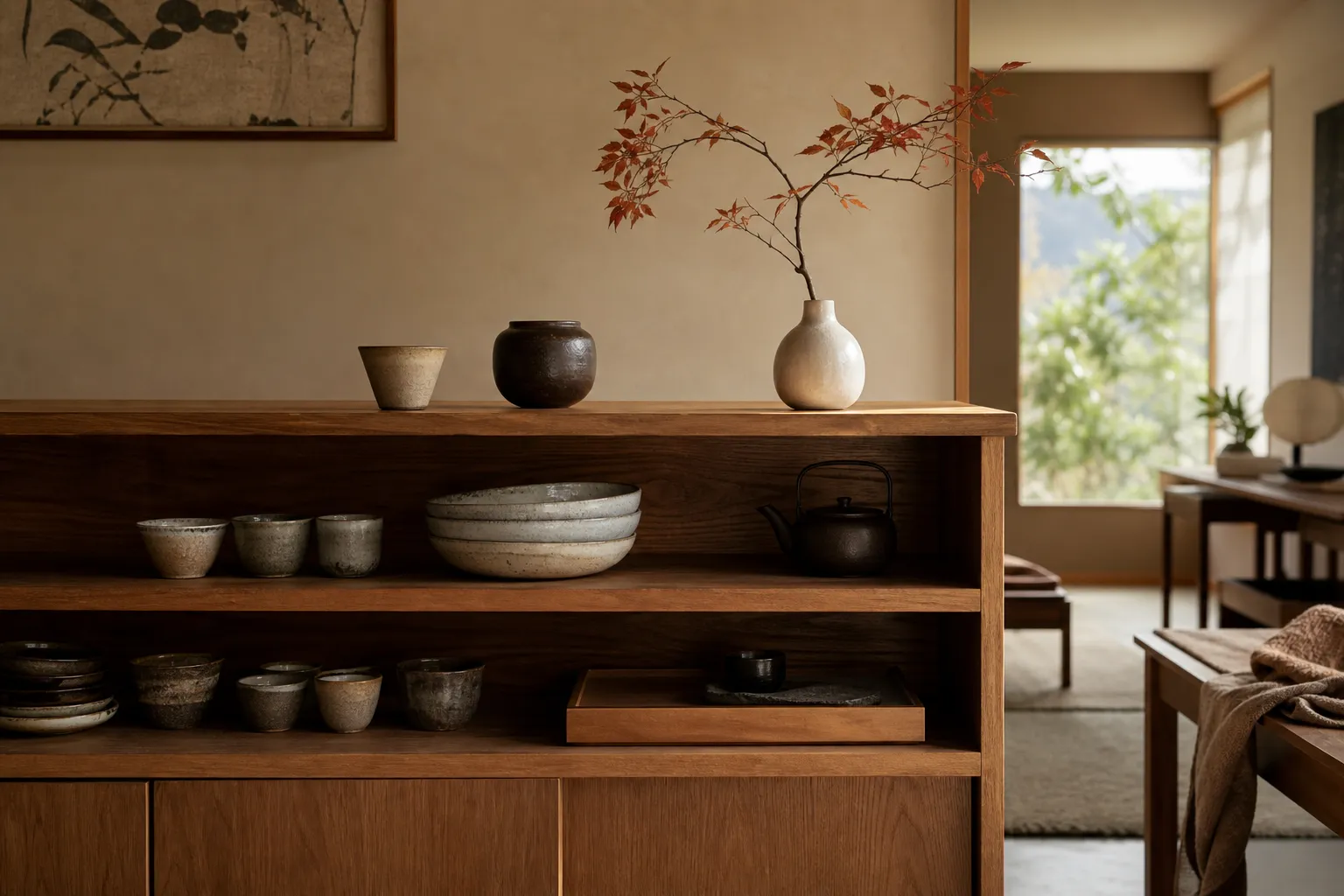 Seasonal Shelf Styling Without Crowding Open Shelves