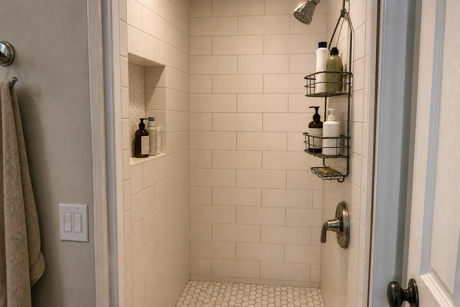 Shower Niche or Shower Caddy for a Small Bathroom
